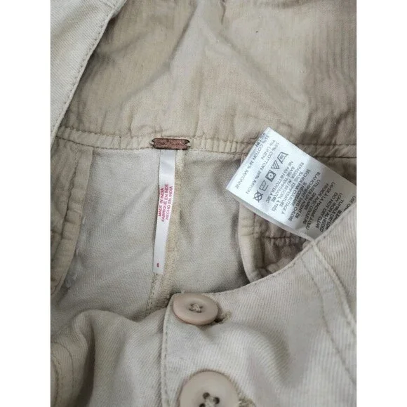 Free People Maxed Out Wide-Leg Trousers Pants Mid-Rise Pleated Beige S-6 278386